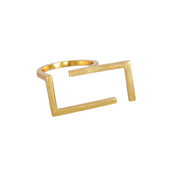 Lovcia Gold Tone Geometry Hollow Rectangle Adjustable Ring-Rings-Yellow Gold-Yellow Gold