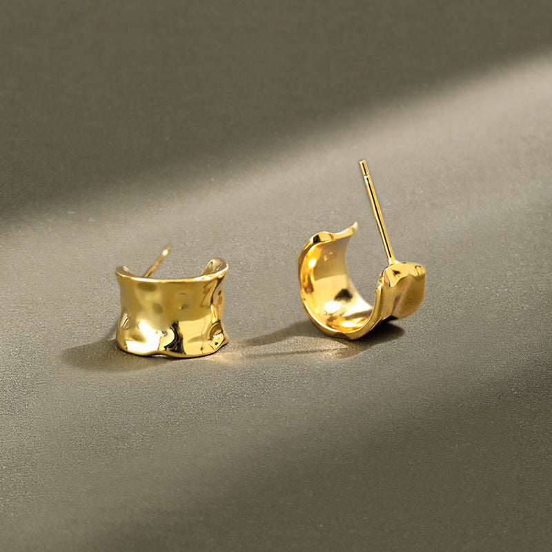 Lovcia Gold Tone Geometry Irregular C Shape Stud Earrings-Earrings-Yellow Gold-Yellow Gold