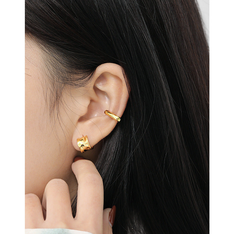 Lovcia Gold Tone Geometry Irregular C Shape Stud Earrings-Earrings-Yellow Gold-Yellow Gold