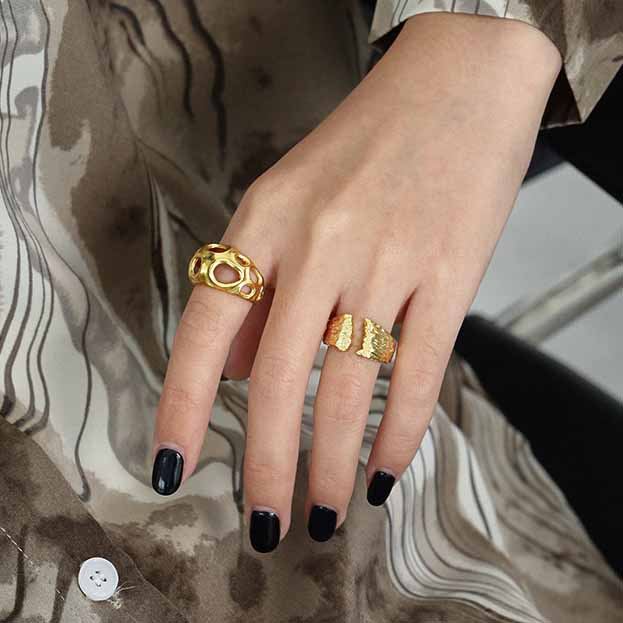 Lovcia Gold Tone Ghost Ring 925 Sterling Silver Adjustable-Rings-Yellow Gold-Yellow Gold