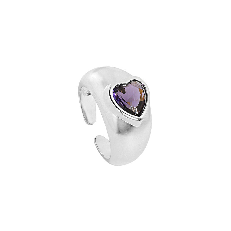 Lovcia Gold Tone Heart Purple CZ Adjustable Ring Stone-Rings-Rhodium-Rhodium