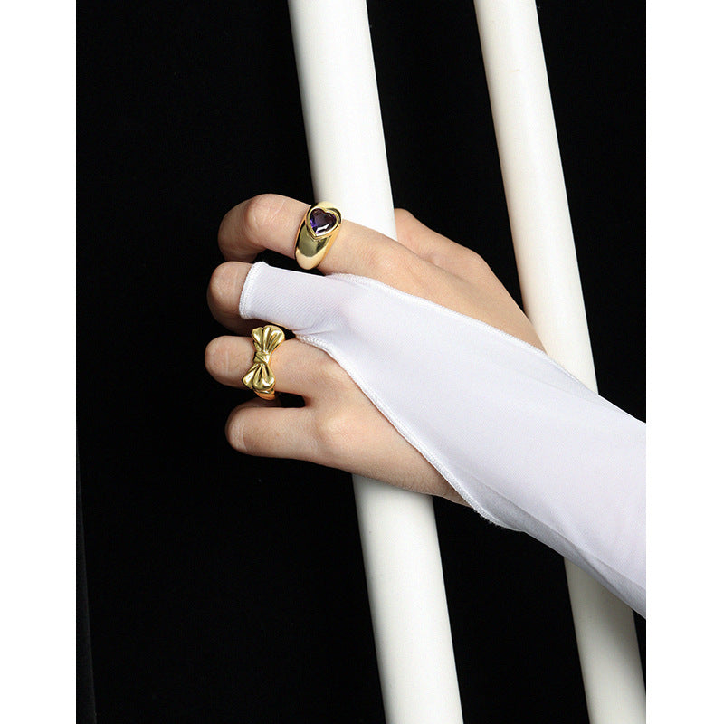 Lovcia Gold Tone Heart Purple CZ Adjustable Ring Stone-Rings-Yellow Gold-Yellow Gold