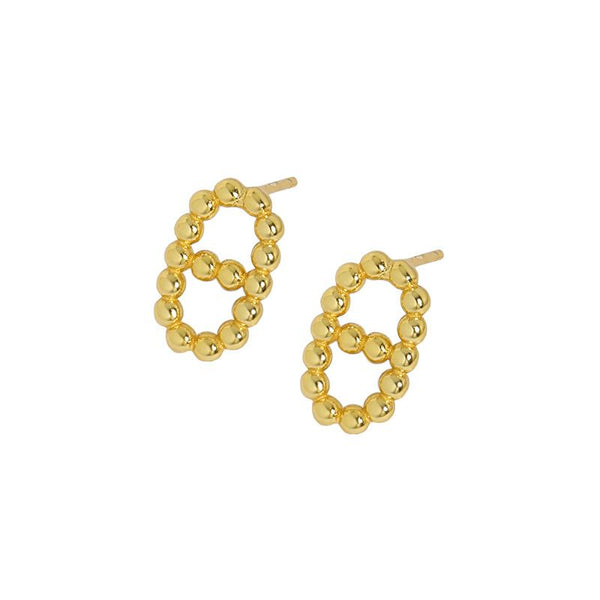 Lovcia Gold Tone Hollow Bead Pig Nose Stud Earrings-Earrings-Yellow Gold-