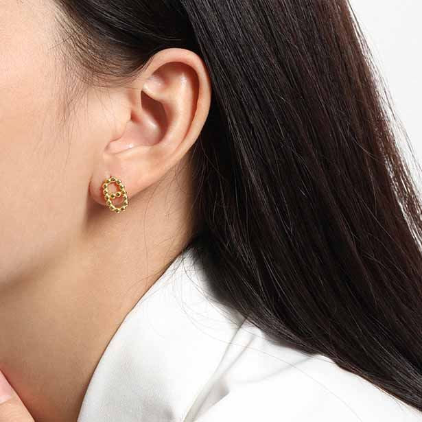 Lovcia Gold Tone Hollow Bead Pig Nose Stud Earrings-Earrings-Yellow Gold-Yellow Gold
