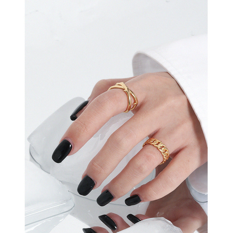 Lovcia Gold Tone Hollow Chain Ring 925 Sterling Silver-Rings-Yellow Gold-Yellow Gold
