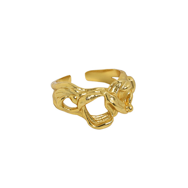 Lovcia Gold Tone Hollow Knots Ring Adjustable 925 Silver-Rings-Yellow Gold-Yellow Gold