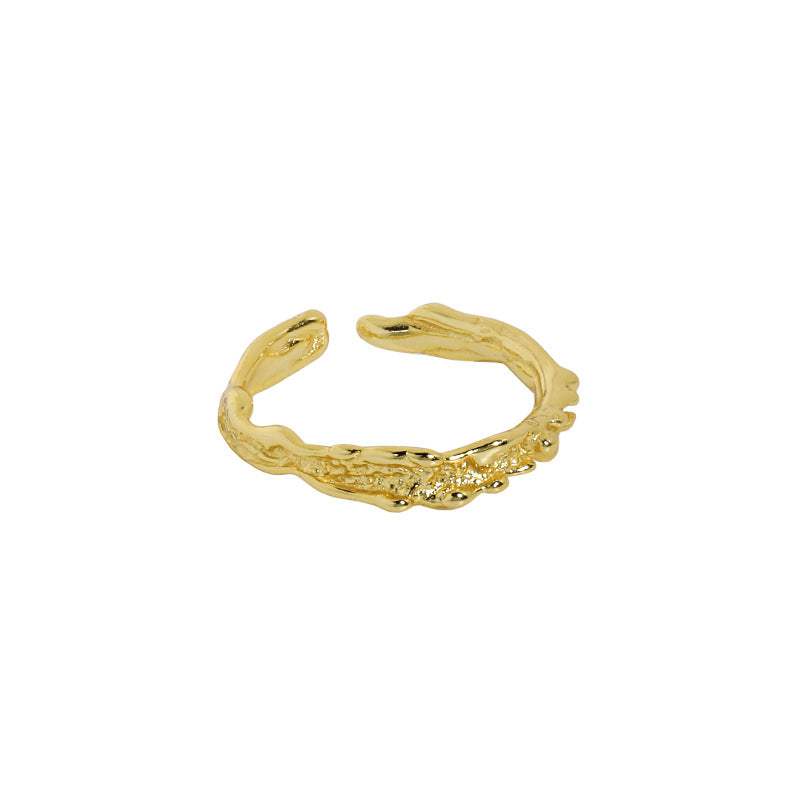 Lovcia Gold Tone Irregular 925 Silver Adjustable Ring-Rings-Yellow Gold-Yellow Gold