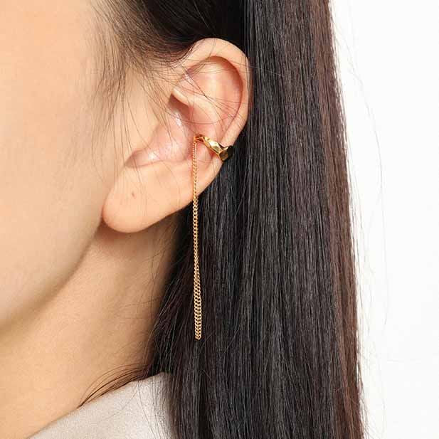 Lovcia Gold Tone Irregular Chain Tassel Earring Non Pierced-Earrings-Yellow Gold-Yellow Gold