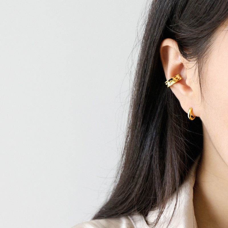 Lovcia Gold Tone Irregular Circle 4.7x11mm Earring Single-Earrings-Yellow Gold (Single)-Yellow Gold (Single)