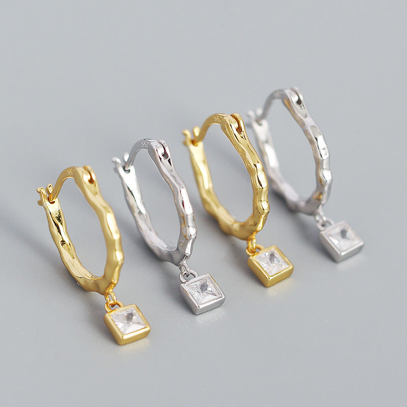 Lovcia Gold Tone Irregular CZ Square Hoop Earrings 20.8mm-Earrings-Yellow Gold-Yellow Gold