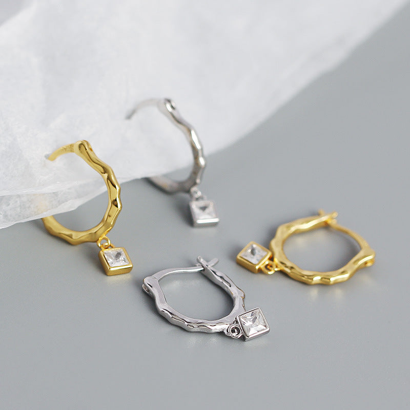 Lovcia Gold Tone Irregular CZ Square Hoop Earrings 20.8mm-Earrings-Yellow Gold-Yellow Gold
