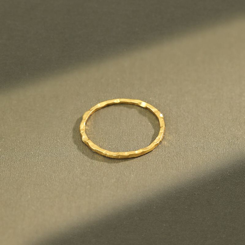 Lovcia Gold Tone Irregular Face Ring 1.2mm 925 Silver-Rings-Us 7-Yellow Gold-