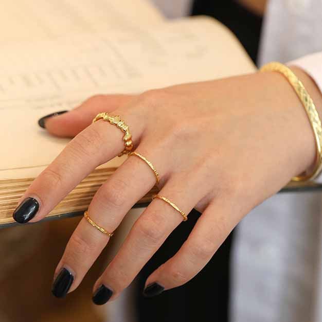 Lovcia Gold Tone Irregular Face Ring 1.2mm 925 Silver-Rings-Us 7-Yellow Gold-