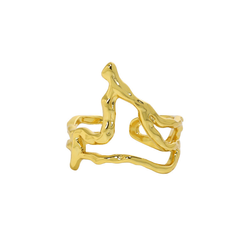 Lovcia Gold Tone Irregular Flame Adjustable Ring 925 Silver-Rings-Yellow Gold-Yellow Gold