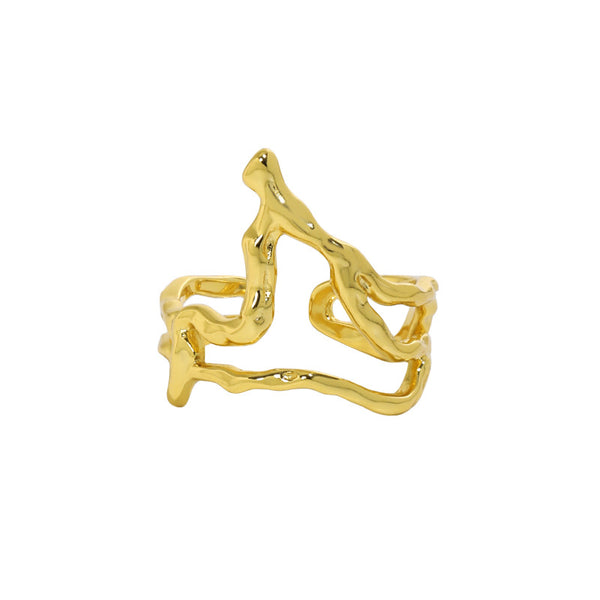 Lovcia Gold Tone Irregular Flame Adjustable Ring 925 Silver-Rings-Yellow Gold-Yellow Gold