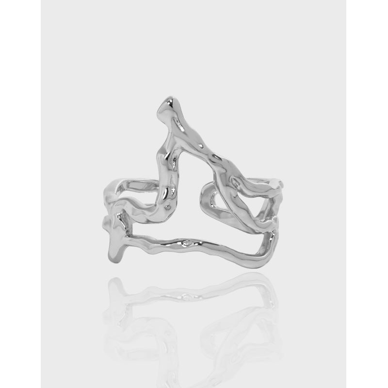 Lovcia Gold Tone Irregular Flame Adjustable Ring 925 Silver-Rings-Yellow Gold-Yellow Gold