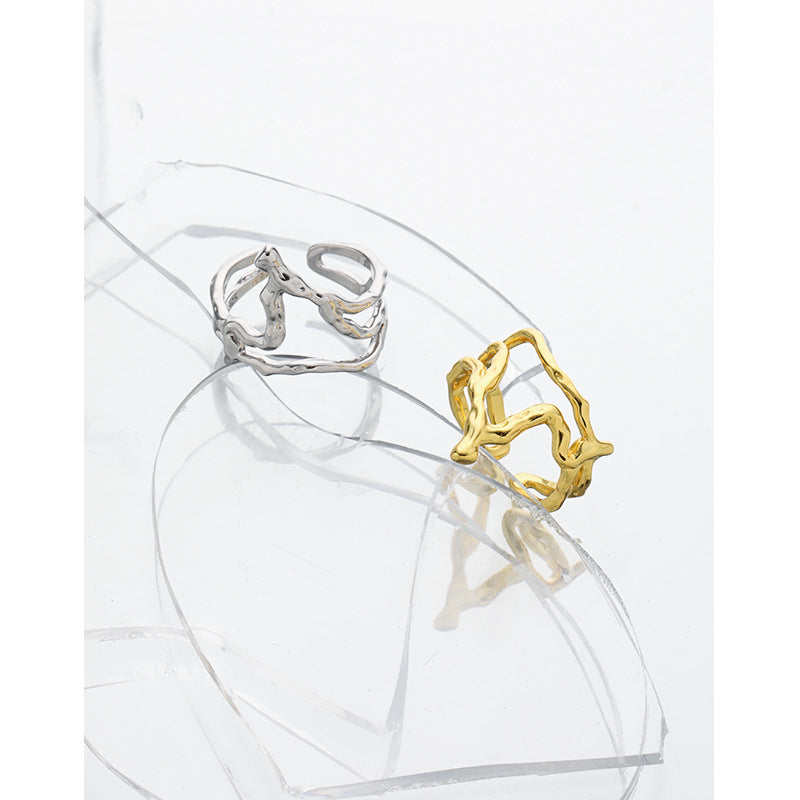 Lovcia Gold Tone Irregular Flame Adjustable Ring 925 Silver-Rings-Yellow Gold-Yellow Gold