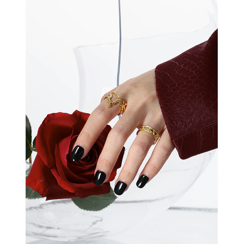 Lovcia Gold Tone Irregular Flame Adjustable Ring 925 Silver-Rings-Yellow Gold-Yellow Gold