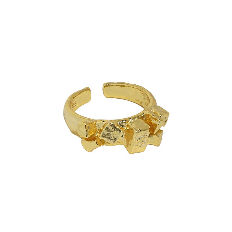 Lovcia Gold Tone Irregular Geometry 925 Ring Adjustable-Rings-Yellow Gold-Yellow Gold