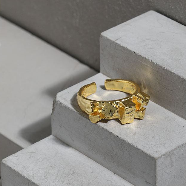 Lovcia Gold Tone Irregular Geometry 925 Ring Adjustable-Rings-Yellow Gold-Yellow Gold