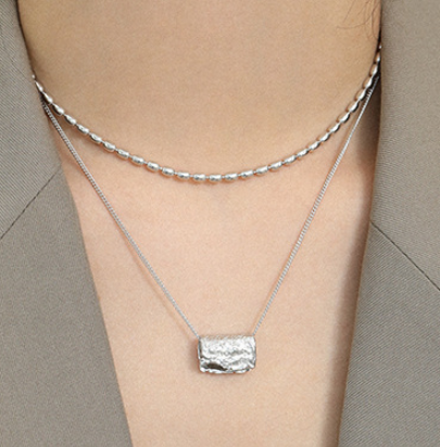 Lovcia Gold Tone Irregular Geometry Block Necklace 18mm-Necklaces-Rhodium-Rhodium
