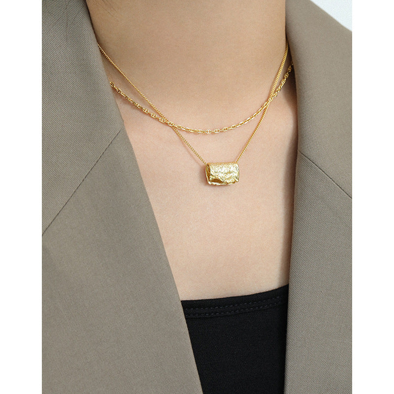 Lovcia Gold Tone Irregular Geometry Block Necklace 18mm-Necklaces-Yellow Gold-Yellow Gold