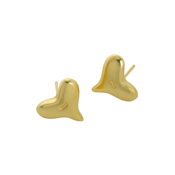 Lovcia Gold Tone Irregular Heart Stud Earrings 925 Silver-Earrings-Yellow Gold-Yellow Gold