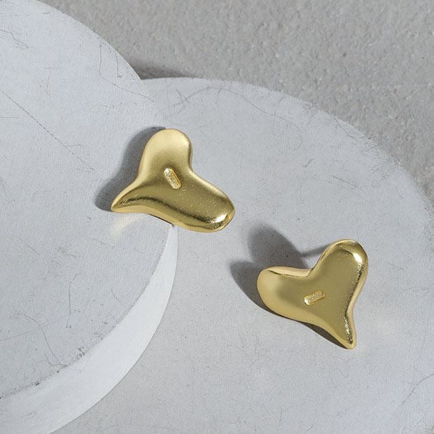 Lovcia Gold Tone Irregular Heart Stud Earrings 925 Silver-Earrings-Yellow Gold-Yellow Gold