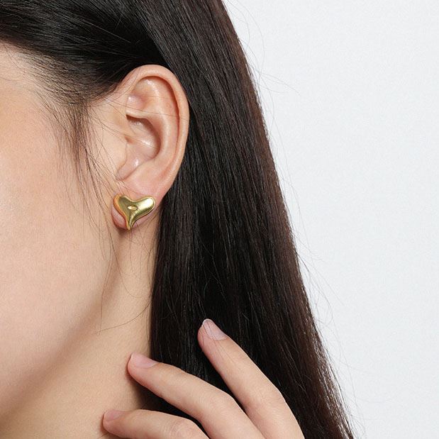 Lovcia Gold Tone Irregular Heart Stud Earrings 925 Silver-Earrings-Yellow Gold-Yellow Gold
