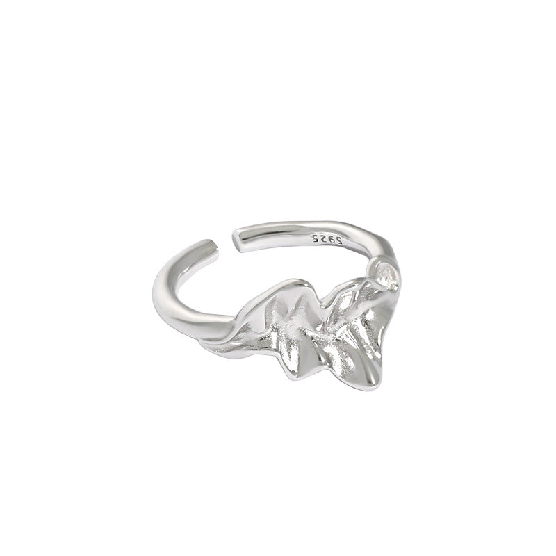 Lovcia Gold Tone Irregular Leaf Adjustable Ring 925-Rings-Rhodium-Rhodium