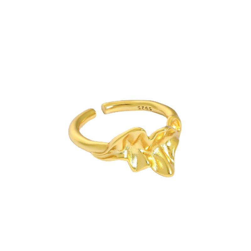 Lovcia Gold Tone Irregular Leaf Adjustable Ring 925-Rings-Yellow Gold-Yellow Gold