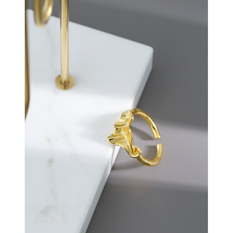 Lovcia Gold Tone Irregular Leaf Adjustable Ring 925-Rings-Yellow Gold-Yellow Gold