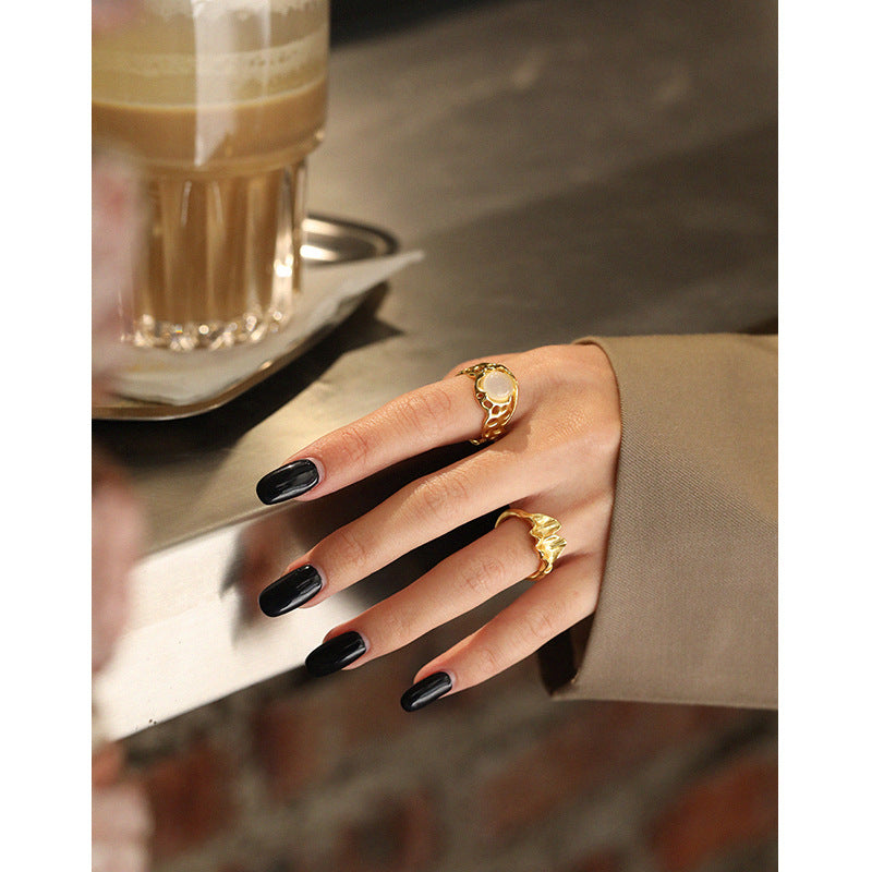 Lovcia Gold Tone Irregular Leaf Adjustable Ring 925-Rings-Yellow Gold-Yellow Gold