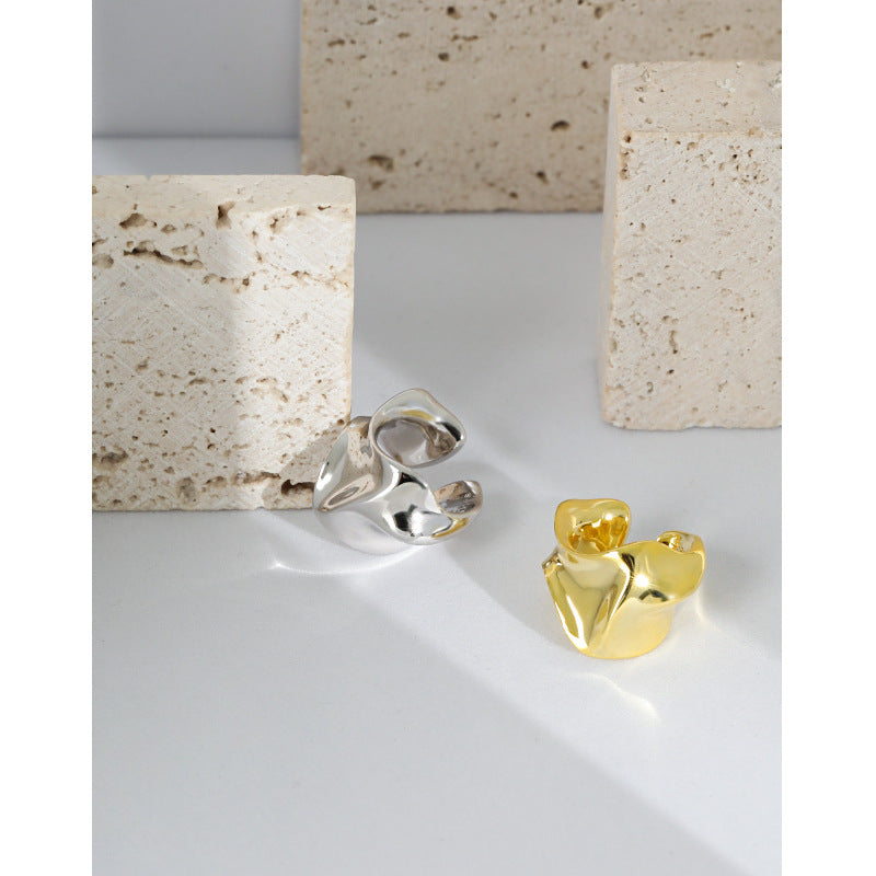 Lovcia Gold Tone Irregular Non Pierced Earring 925-Earrings-Yellow Gold (Single)-Yellow Gold (Single)