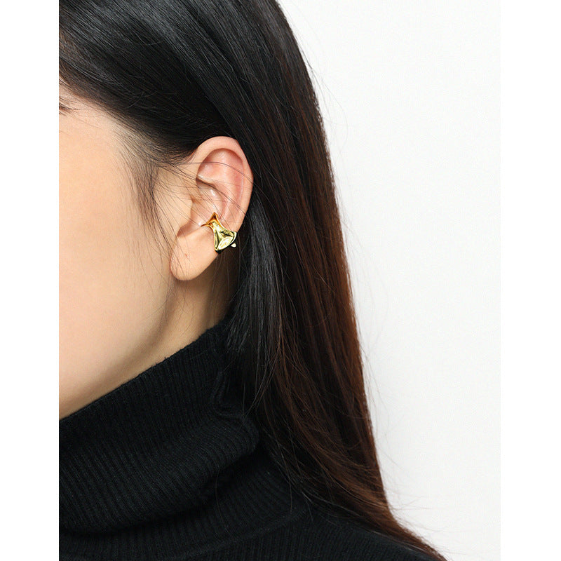 Lovcia Gold Tone Irregular Non Pierced Earring 925-Earrings-Yellow Gold (Single)-Yellow Gold (Single)