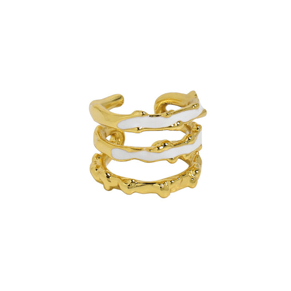 Lovcia Gold Tone Irregular Triple Layer Ring Adjustable-Rings-Yellow Gold & White-