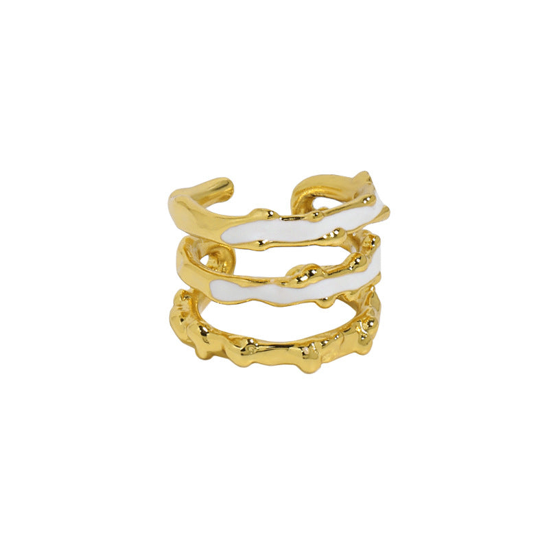 Lovcia Gold Tone Irregular Triple Layer Ring Adjustable-Rings-Yellow Gold & White-Yellow Gold & White