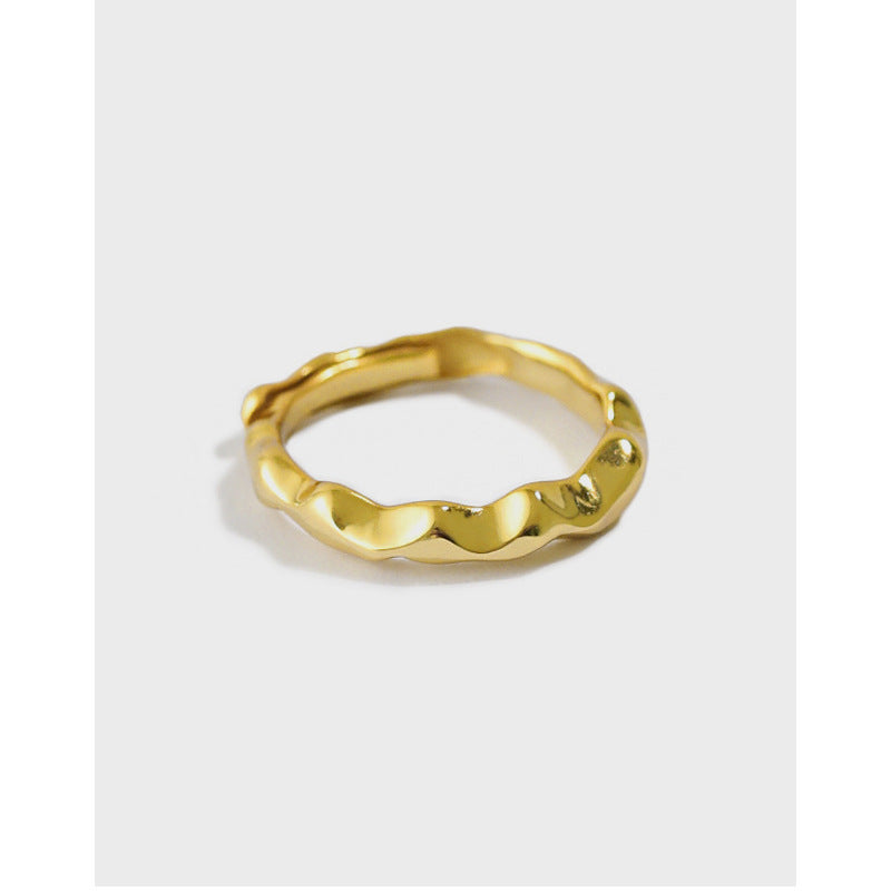 Lovcia Gold Tone Irregular Wave 925 Sterling Adjustable Ring-Rings-Yellow Gold-Yellow Gold