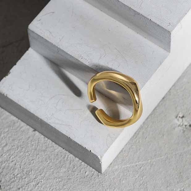 Lovcia Gold Tone Minimalism Hollow Geometry Adjustable Ring-Rings-Yellow Gold-Yellow Gold