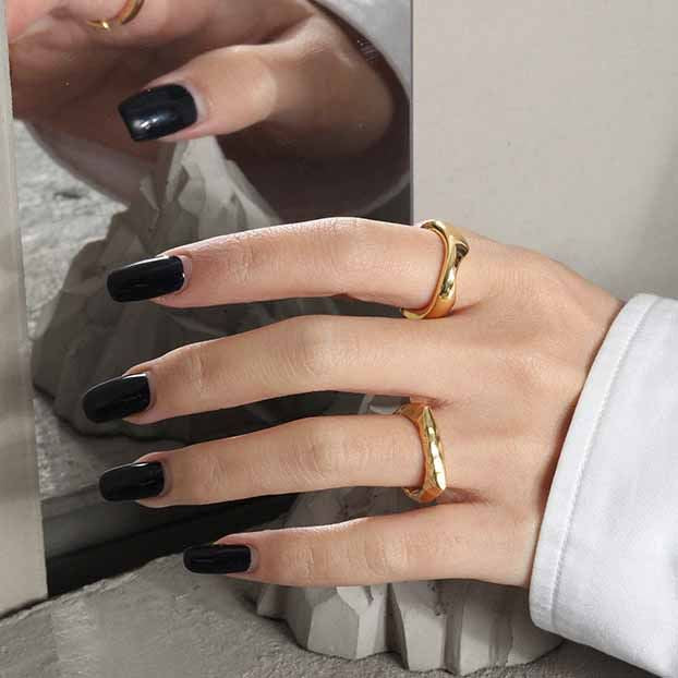 Lovcia Gold Tone Minimalism Hollow Geometry Adjustable Ring-Rings-Yellow Gold-Yellow Gold