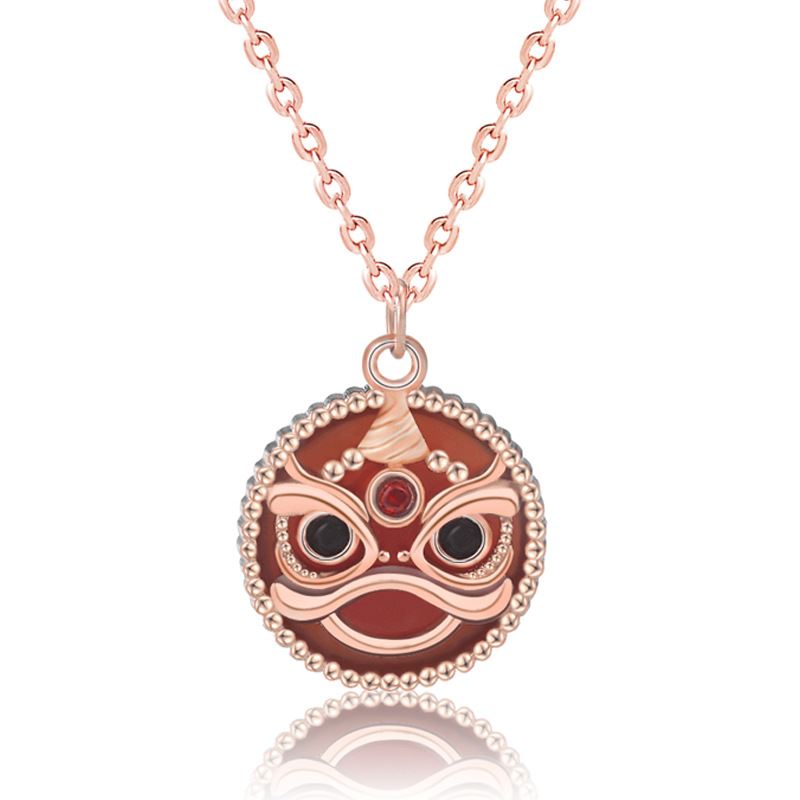 Lovcia Gold Tone Natural Agate Tiger Face Pendant Necklace-Necklaces-