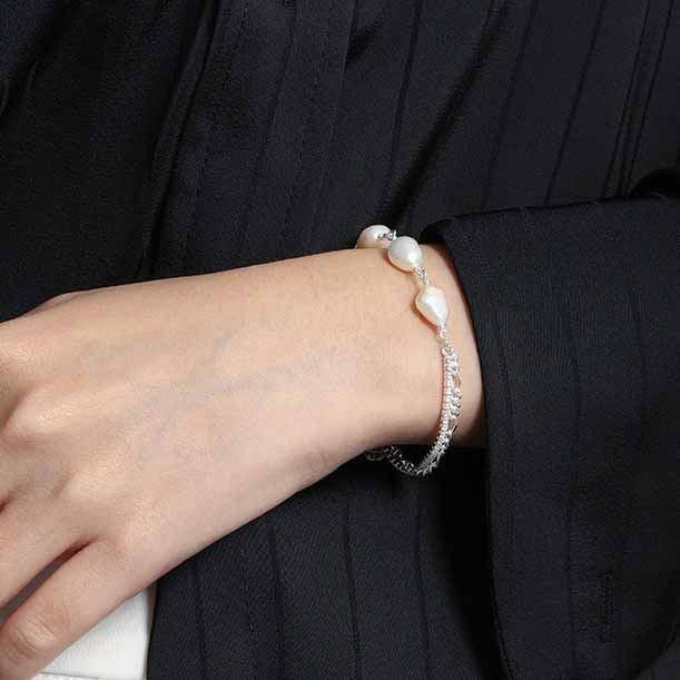 Lovcia Gold Tone Natural Pearl Bracelet Three 7.5mm Pearls-Bracelets-Yellow Gold-Yellow Gold