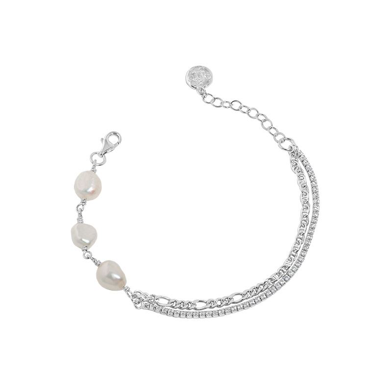 Lovcia Gold Tone Natural Pearl Bracelet Three 7.5mm Pearls-Bracelets-Yellow Gold-Yellow Gold