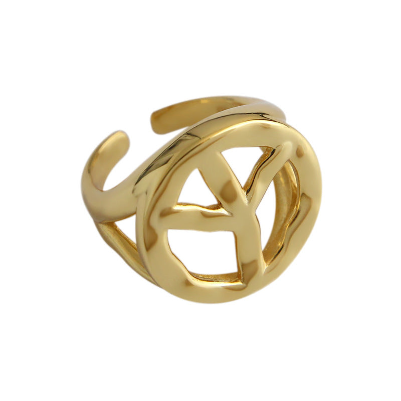 Lovcia Gold Tone Peace Sign Adjustable Ring Sterling Silver-Rings-Yellow Gold-Yellow Gold