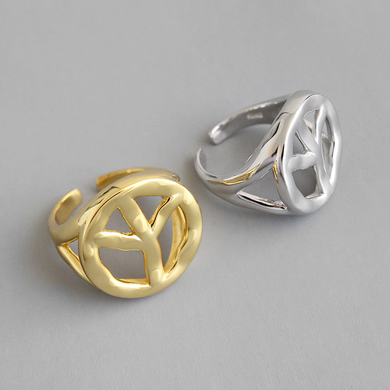 Lovcia Gold Tone Peace Sign Adjustable Ring Sterling Silver-Rings-Yellow Gold-Yellow Gold