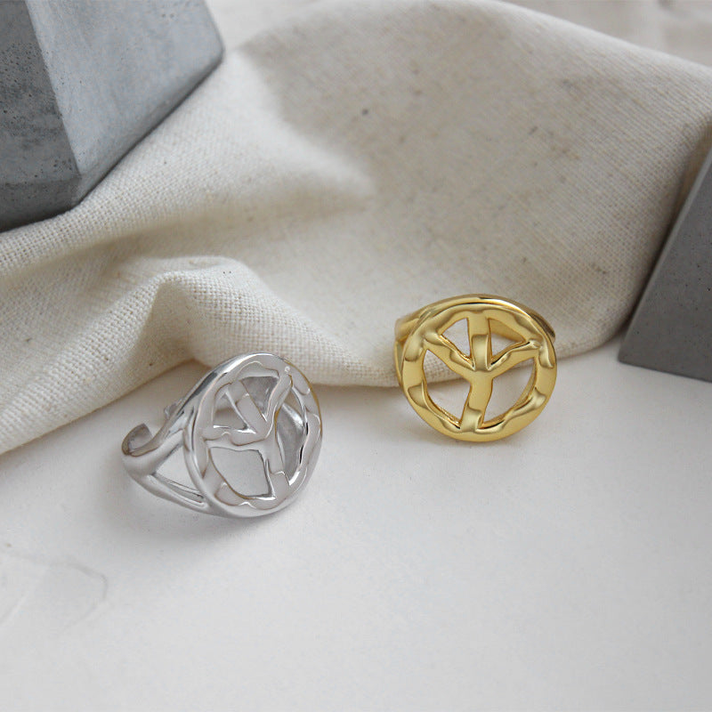 Lovcia Gold Tone Peace Sign Adjustable Ring Sterling Silver-Rings-Yellow Gold-Yellow Gold