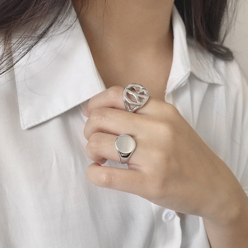 Lovcia Gold Tone Peace Sign Adjustable Ring Sterling Silver-Rings-Yellow Gold-Yellow Gold