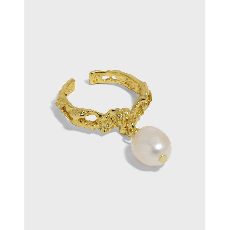 Lovcia Gold Tone Pearl Adjustable Sterling Silver Ring-Rings-Yellow Gold-Yellow Gold