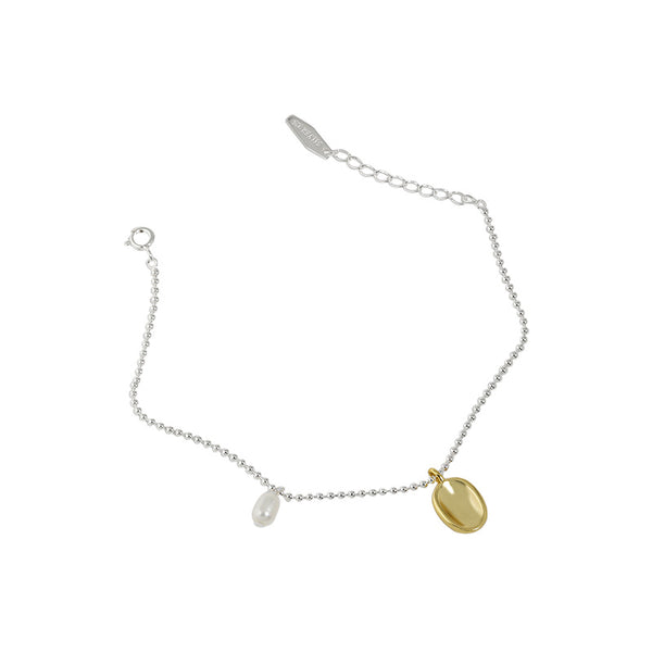 Lovcia Gold Tone Pearl Tag Bracelet 165mm Adjustable-Bracelets-Rhodium-Rhodium
