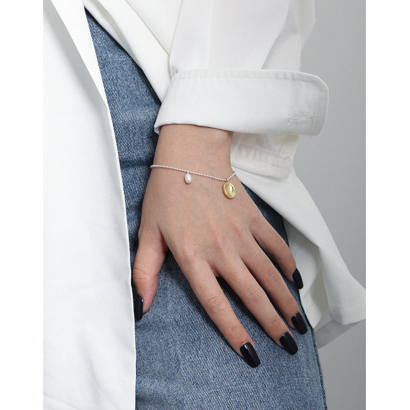 Lovcia Gold Tone Pearl Tag Bracelet 165mm Adjustable-Bracelets-Rhodium-Rhodium